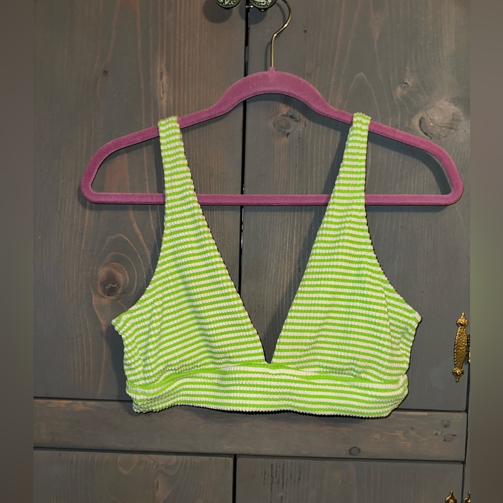 Aerie Green and White Striped Bikini Top